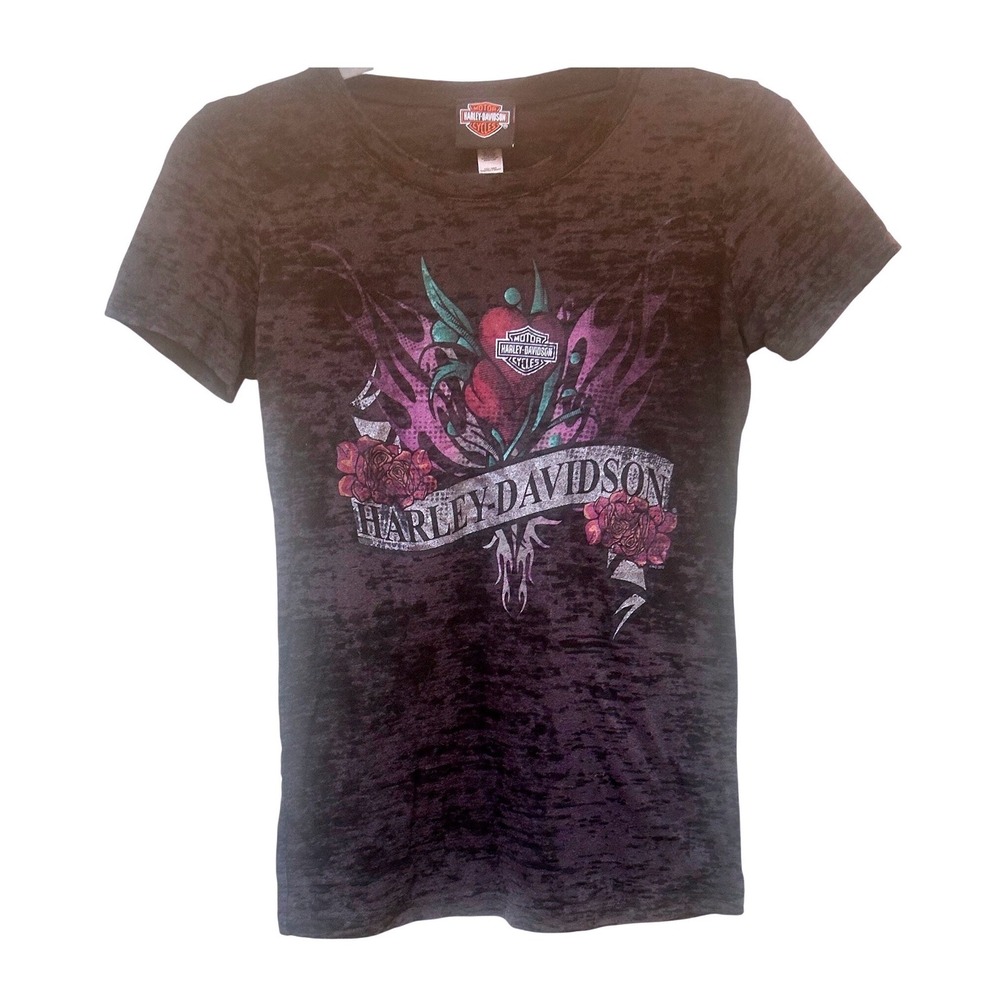 Harley-Davidson Womens St Thomas Burnout Graphic T-Shirt Black Purple Heart M